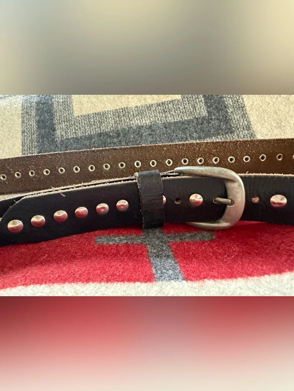 Women’s Black Genuine Leather Studded Belt Silver Tone Western 39”